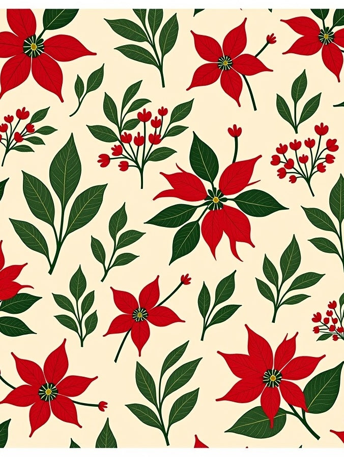 Festive Red Poinsettia Floral Cream Rug