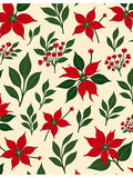 Festive Red Poinsettia Floral Cream Rug