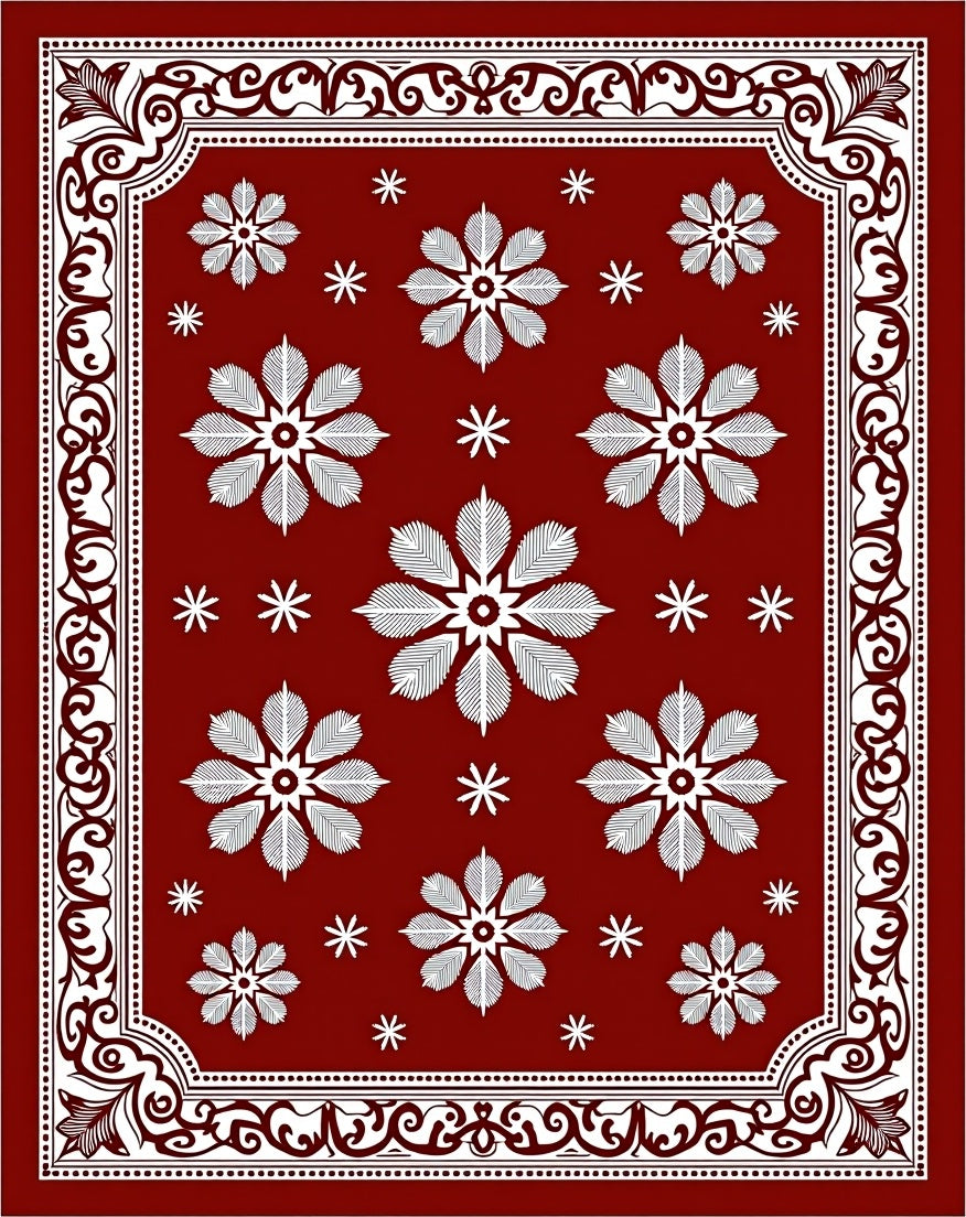 Crimson White Floral Border Rug