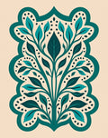 Teal Leafy Tree Fountain Outline Rug