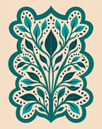 Teal Leafy Tree Fountain Outline Rug
