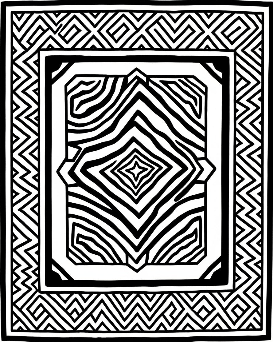 Monochrome Geometric Zebra Diamond Rug