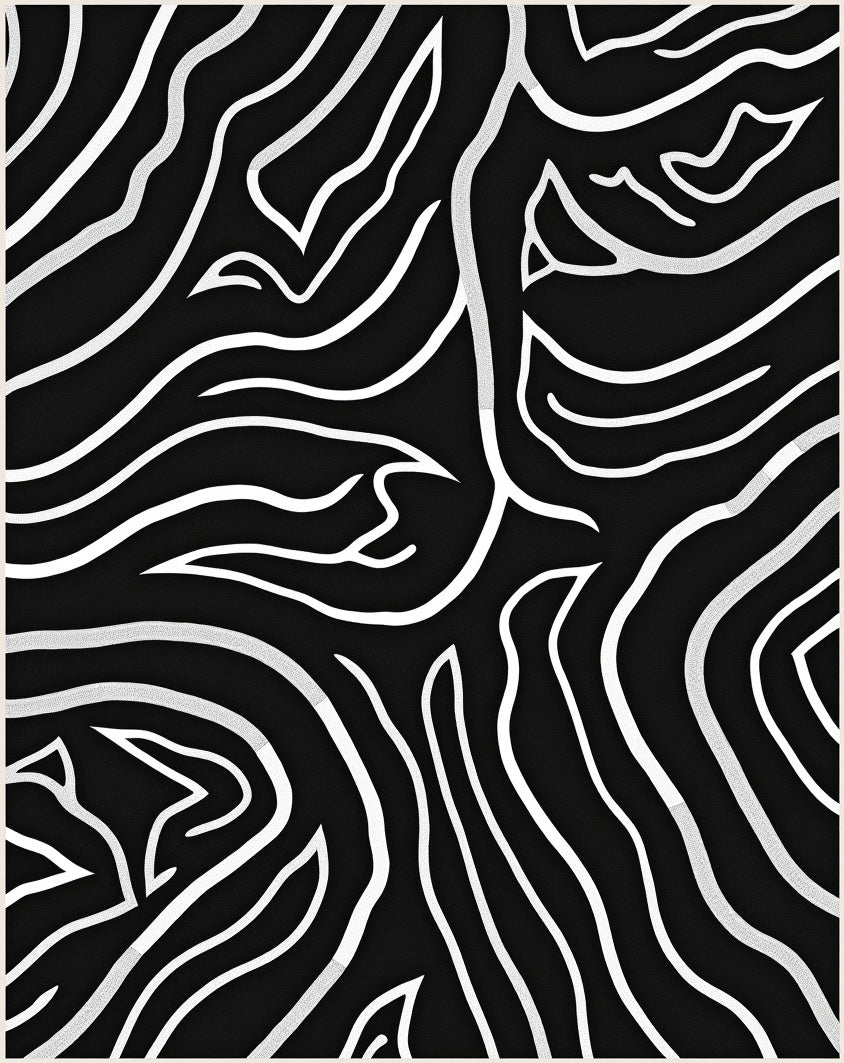 Bold Black White Wavy Lines Rug