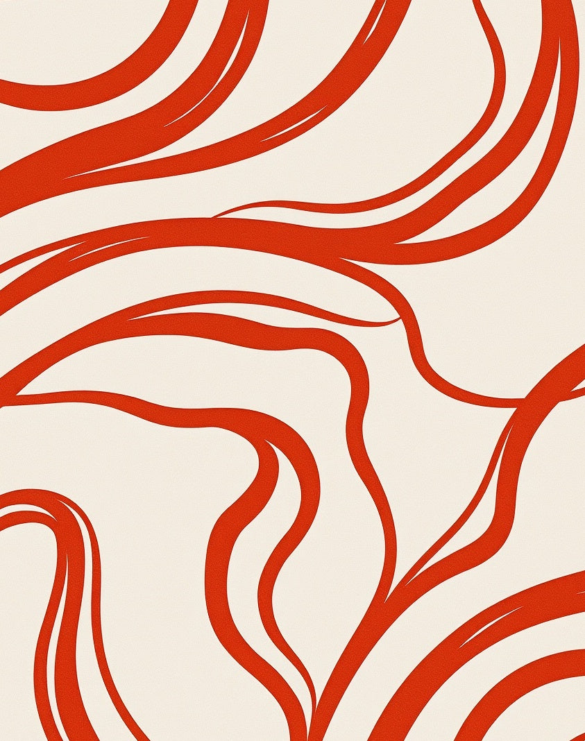 Vibrant Red Wavy Line Art Rug