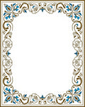 Golden Brown Blue Floral Scroll Rug