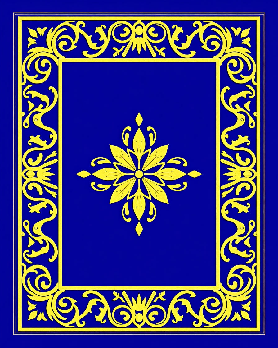 Bold Royal Blue Golden Floral Rug