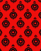 Bold Black Medallion on Red Rug