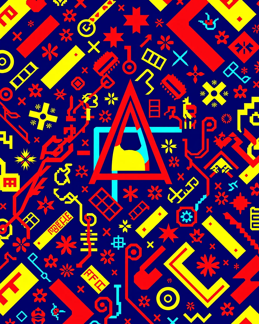 Bold Geometric Digital Red Yellow Blue Rug