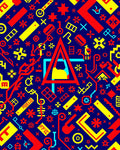 Bold Geometric Digital Red Yellow Blue Rug