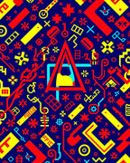 Bold Geometric Digital Red Yellow Blue Rug