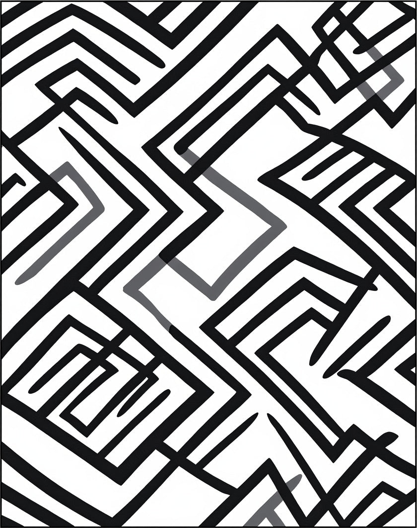 Dynamic Black White Geometric Maze Rug