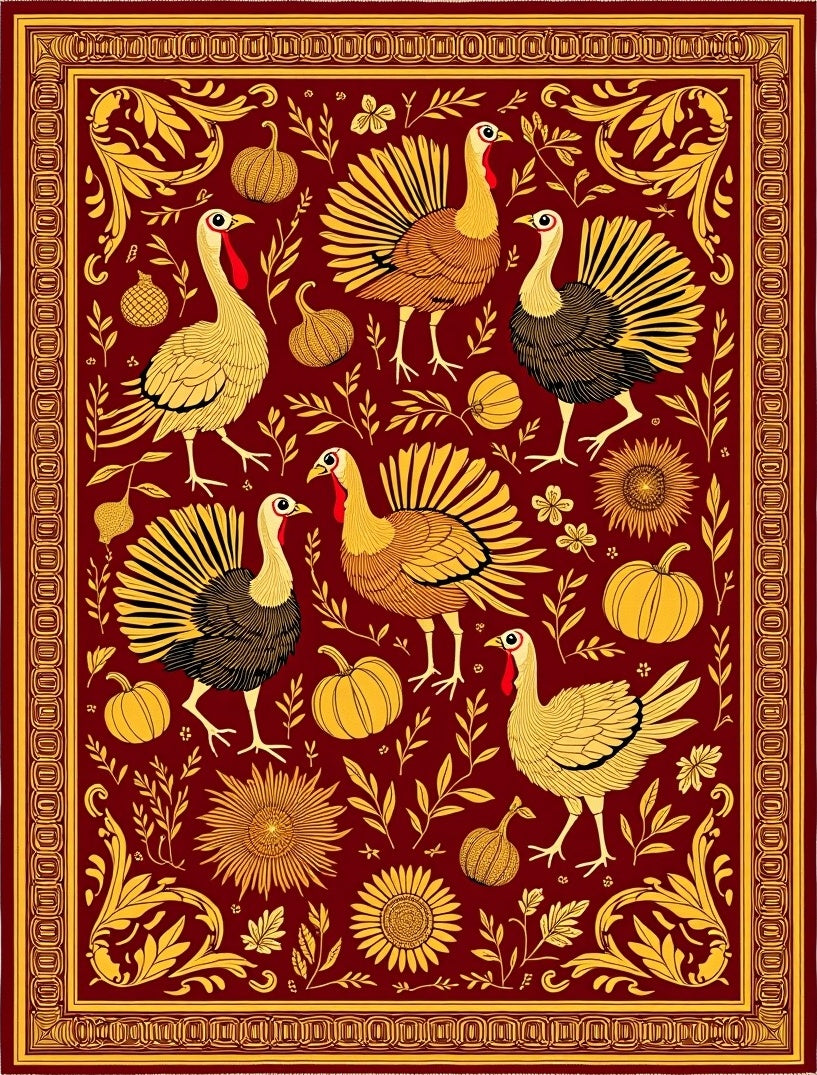Crimson Gold Turkey Harvest Floral Rug