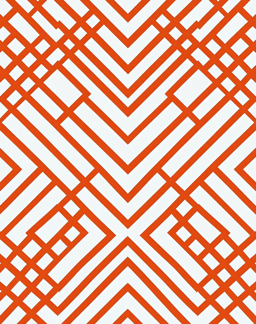 Bold Orange White Geometric Interlocking Rug