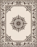 Ornate Cream and Brown Mandala Border Rug