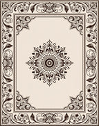 Ornate Cream and Brown Mandala Border Rug