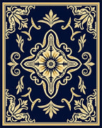 Deep Blue Classic Floral Scroll Arrangement Rug