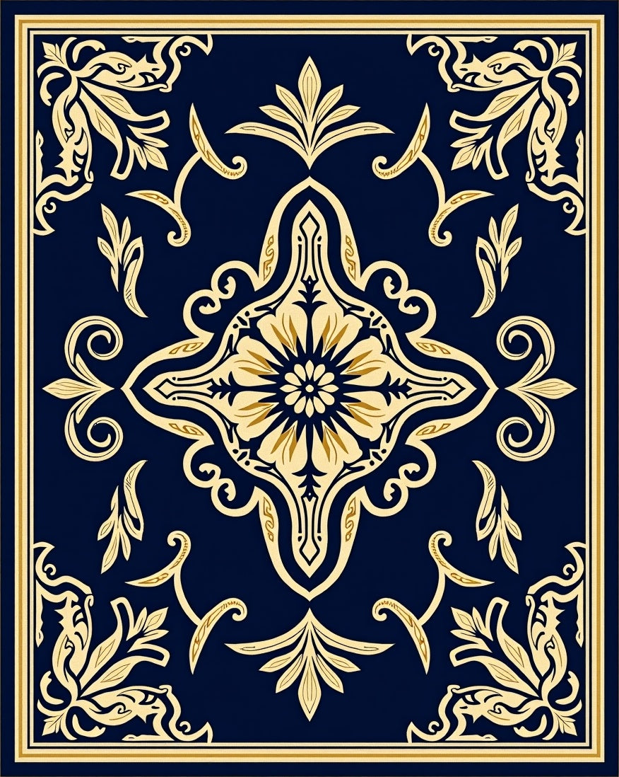 Deep Blue Classic Floral Scroll Arrangement Rug