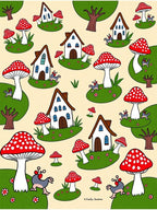 Whimsical Red Mushroom Houses and Creatures Rug
