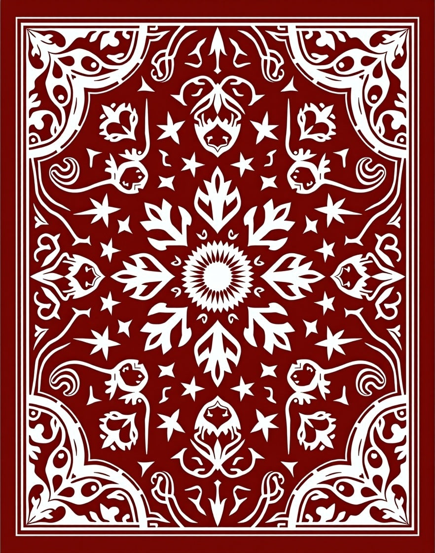 Crimson White Medallion Floral Arabesque Rug