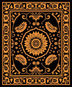Ornate Orange Floral Mandala Black Rug