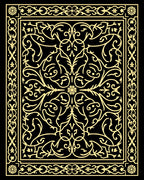 Gilded Black Floral Scrollwork Rug