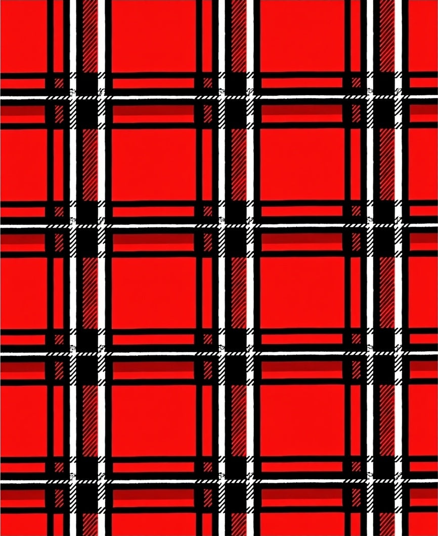 Crimson Plaid Linework Square Rug