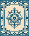 Classic Deep Blue Medallion Border Oval Rug