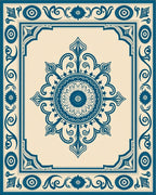 Classic Deep Blue Medallion Border Oval Rug