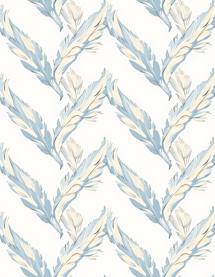 Soft Blue Feathered Whimsical Repeat Rug
