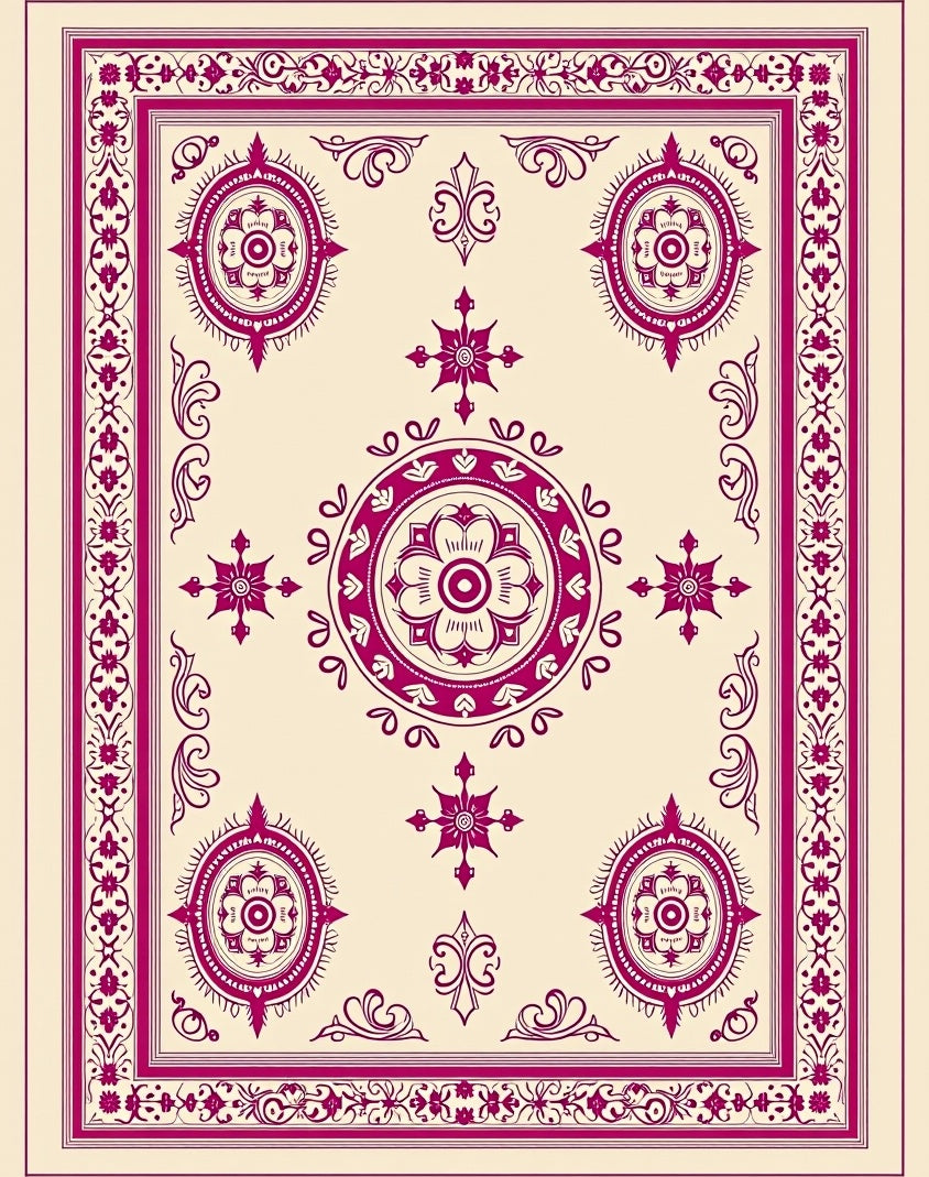 Ornate Fuchsia Central Medallion Border Rug