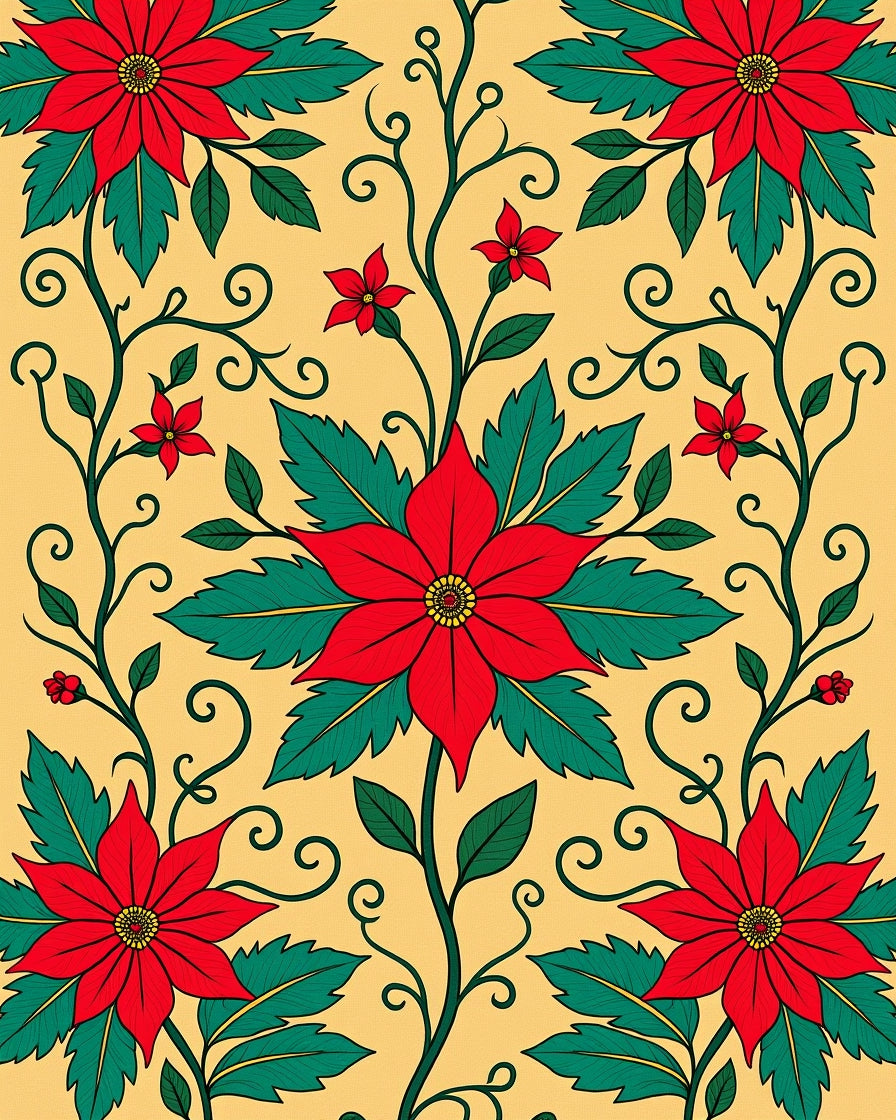 Crimson Poinsettia Vine Gold Rug