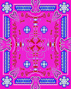 Vibrant Pink Red White Blue Mandala Rug