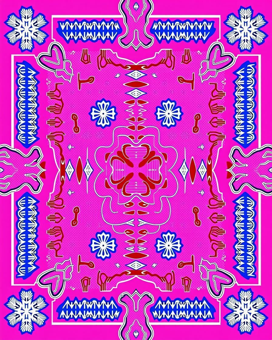 Vibrant Pink Red White Blue Mandala Rug