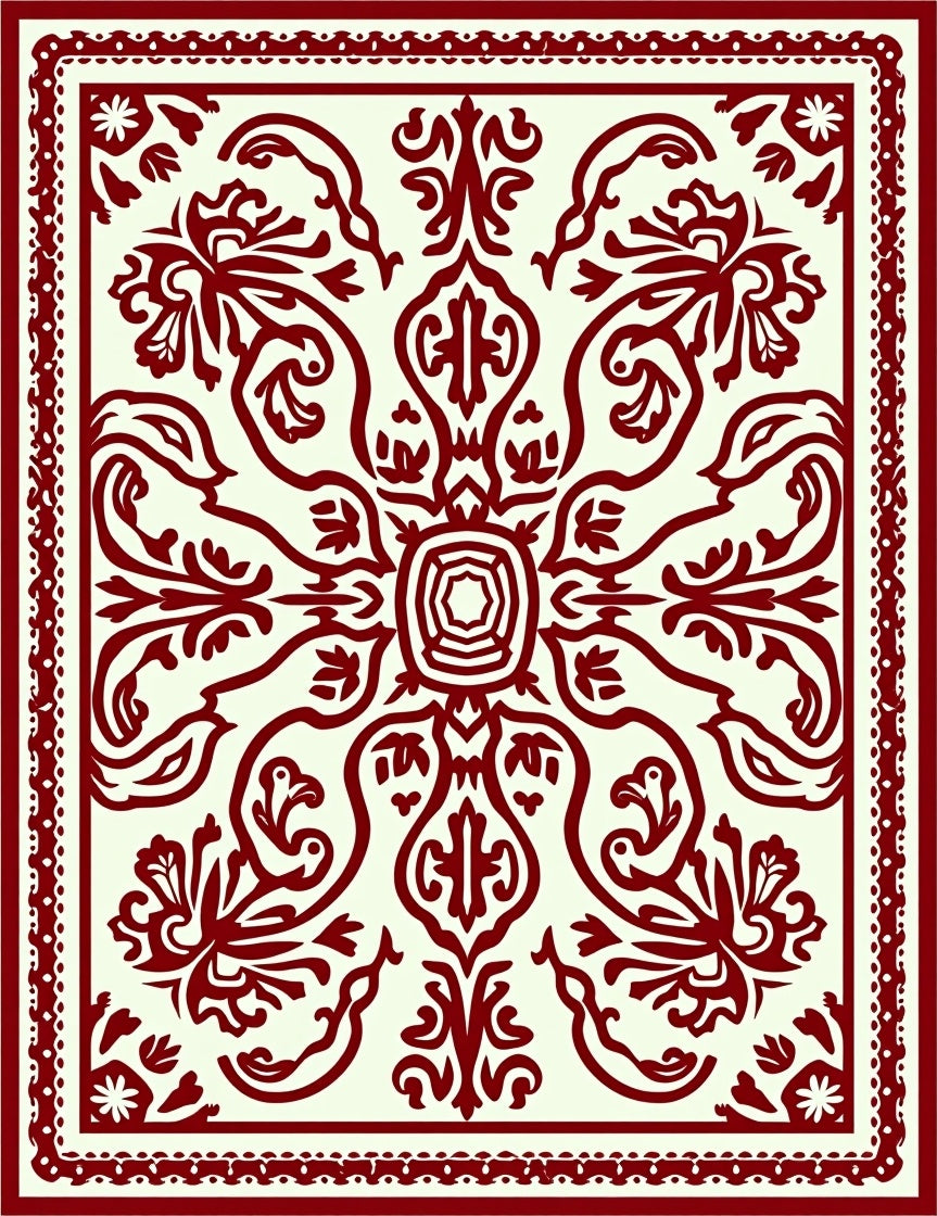 Ochre Crimson Vine Blossom Rug