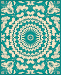 Teal Blossom Medallion Intricate Artwork Rug