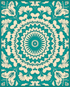 Teal Blossom Medallion Intricate Artwork Rug
