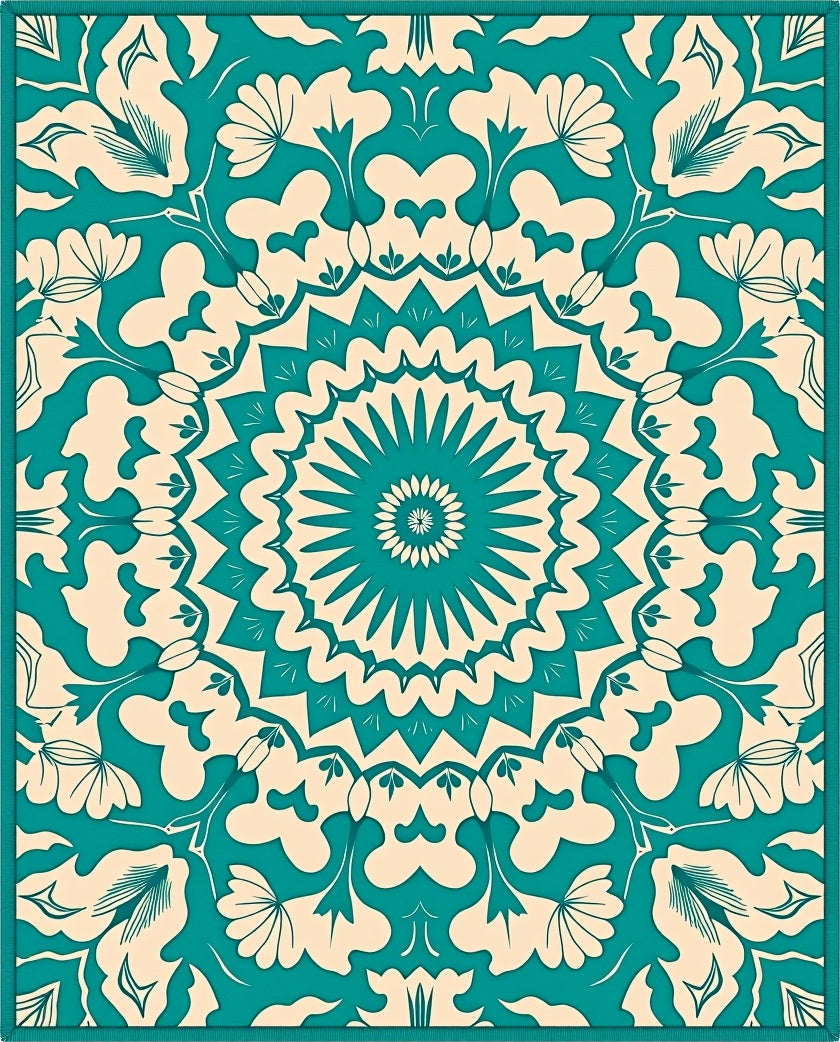 Teal Blossom Medallion Intricate Artwork Rug
