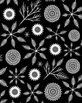 Black White Floral Starburst Fern Rug