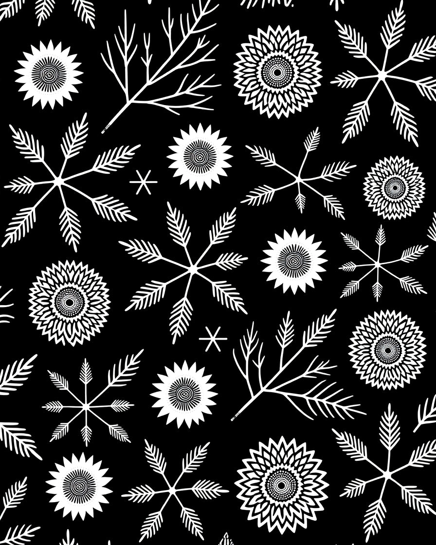 Black White Floral Starburst Fern Rug