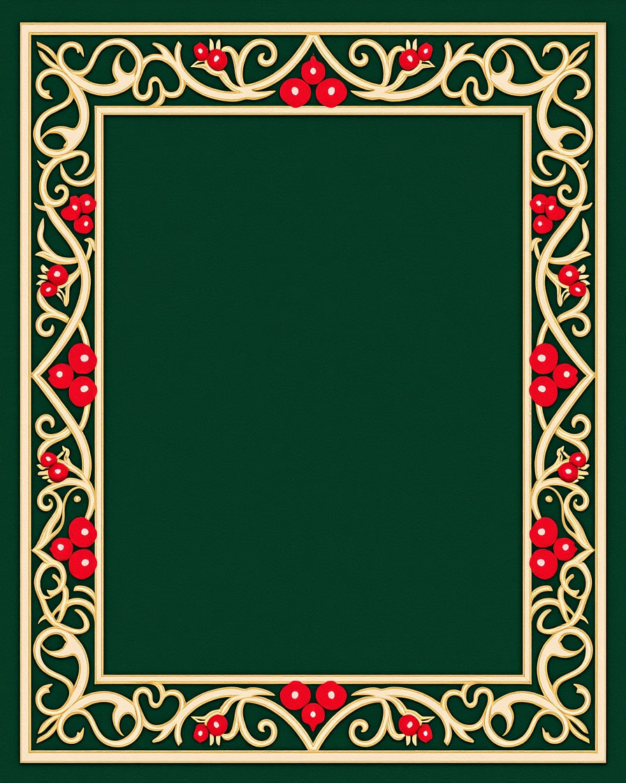 Ornate Gold Berry Vine Border Rug