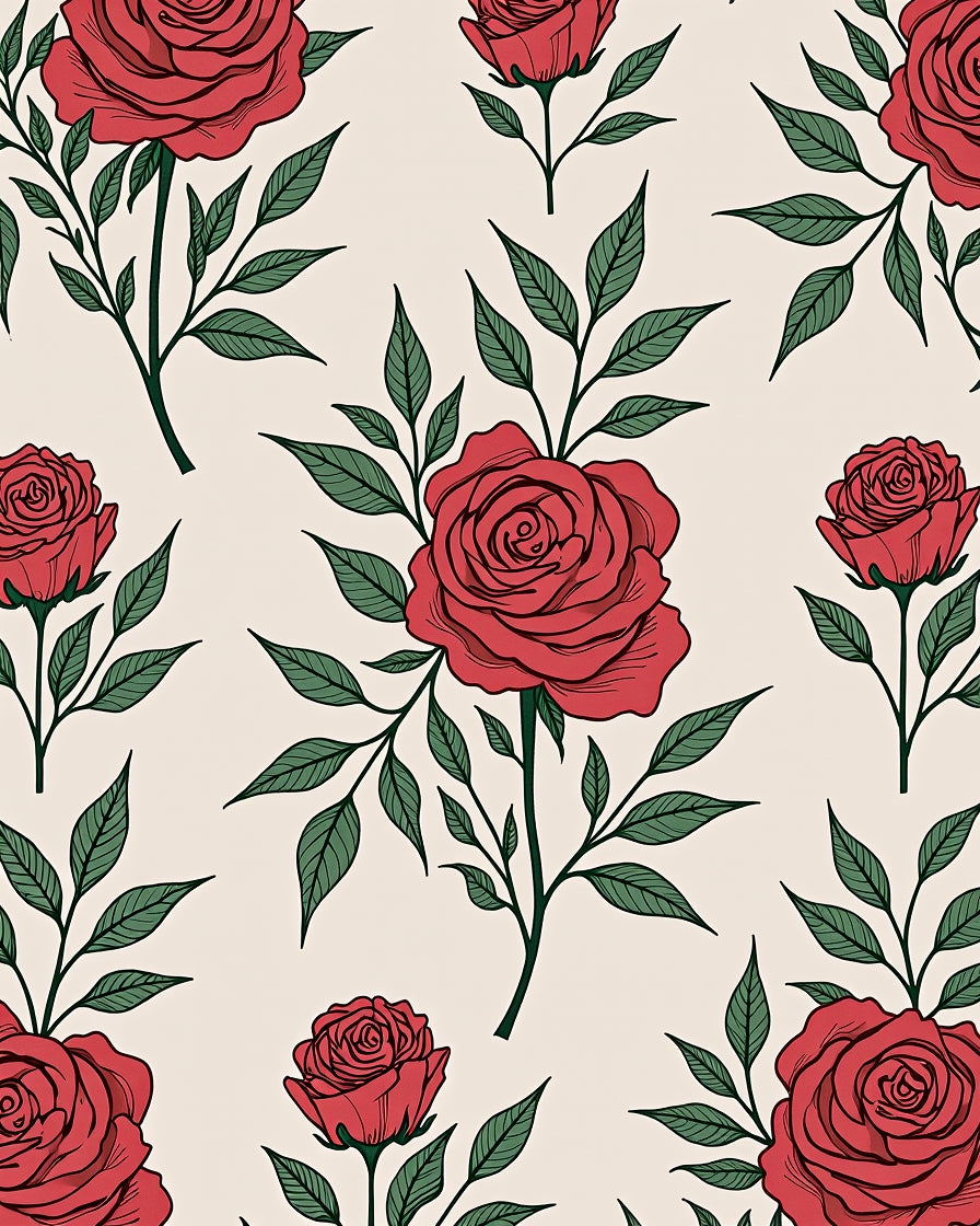 Red Rose Floral Botanical Garden Rug
