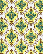 Golden Yellow Green Floral Scroll Rug