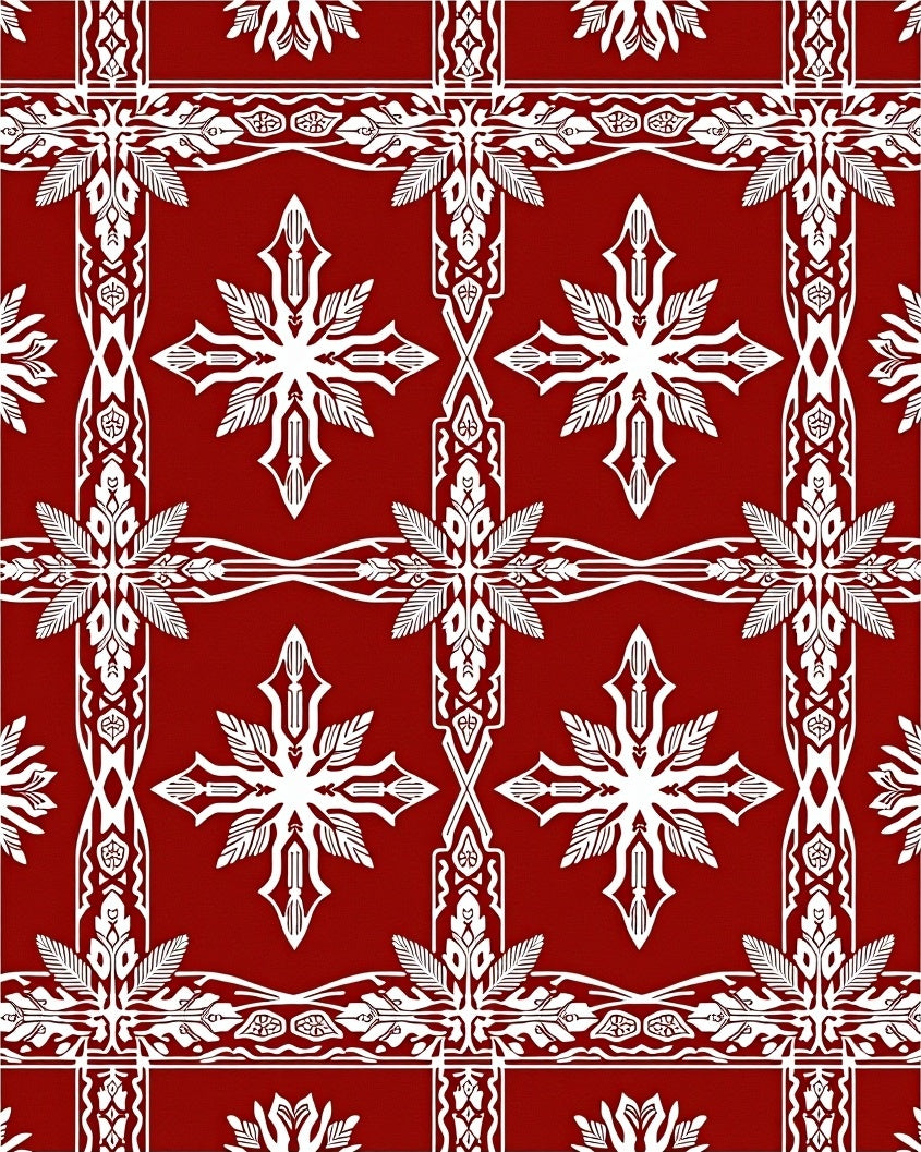 Rich Red Intricate Floral Lattice Rug