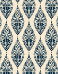 Deep Navy Damask Oval Bloom Rug