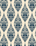 Deep Navy Damask Oval Bloom Rug