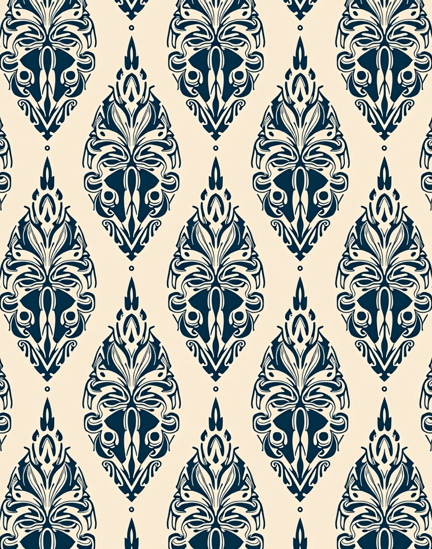 Deep Navy Damask Oval Bloom Rug