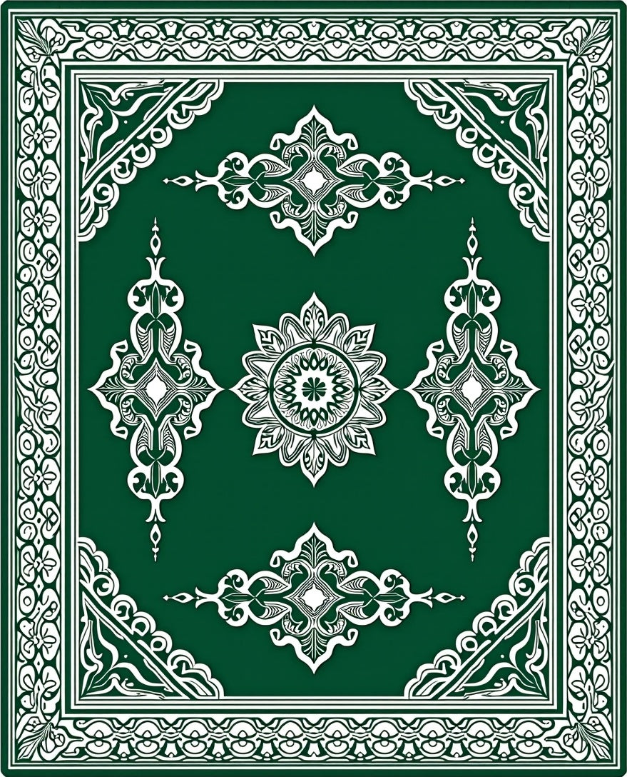 Deep Forest Green Ornate Medallion Rug