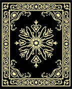 Golden Ivory Floral Medallion Black Rug