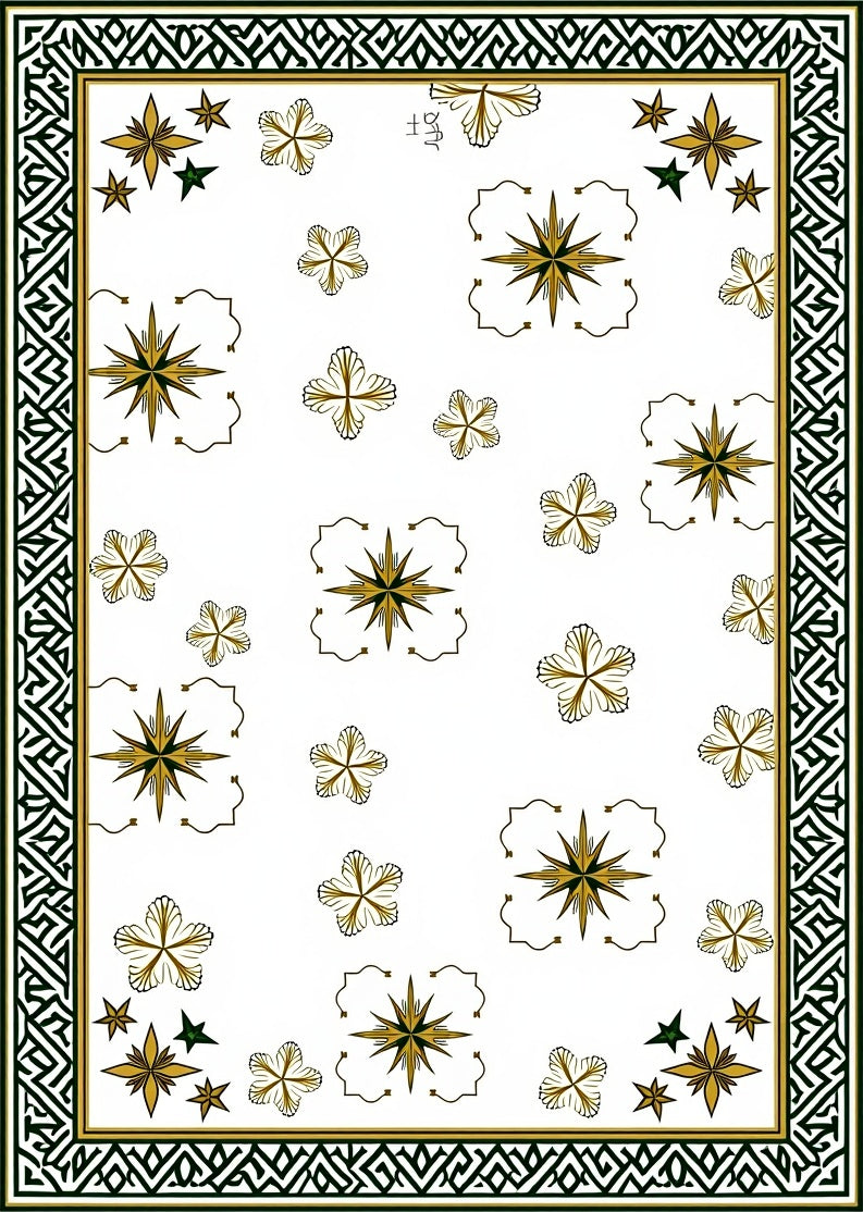Grand Golden Starburst Floral Border Rug