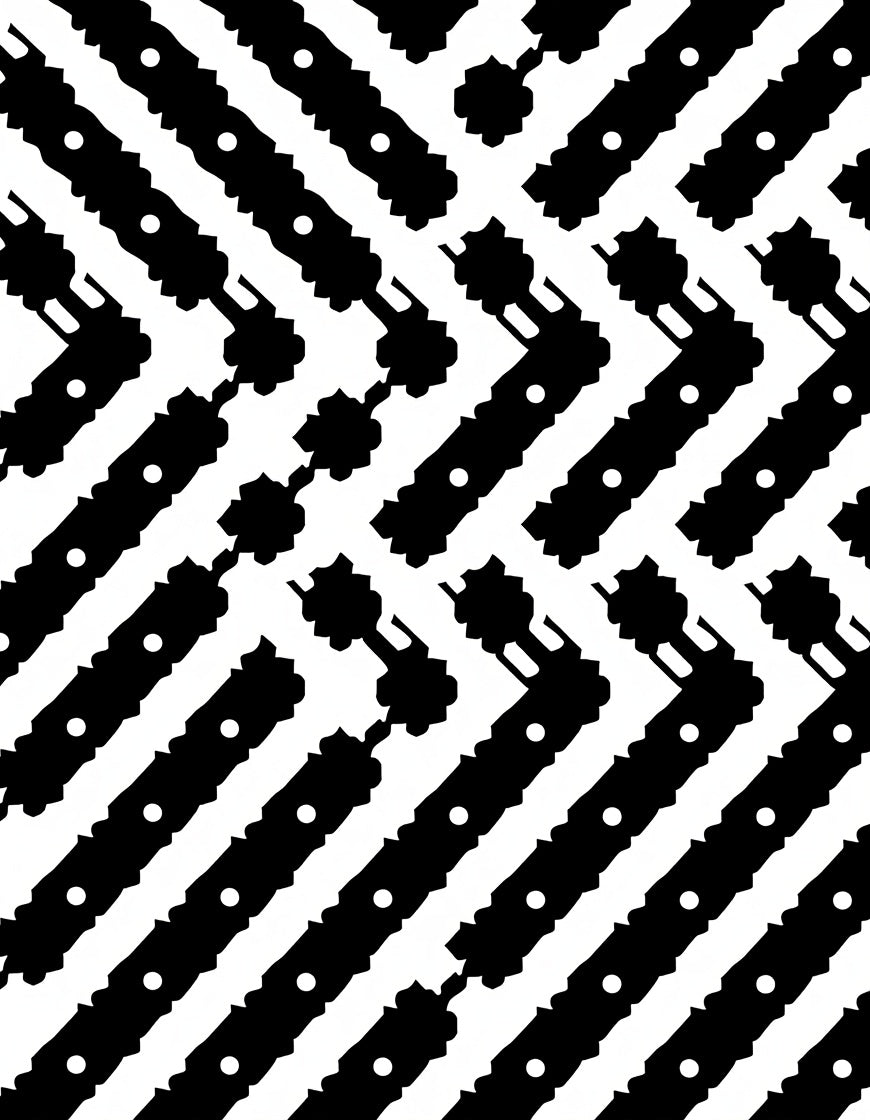 Black White Jagged Stripe Dot Accents Rug